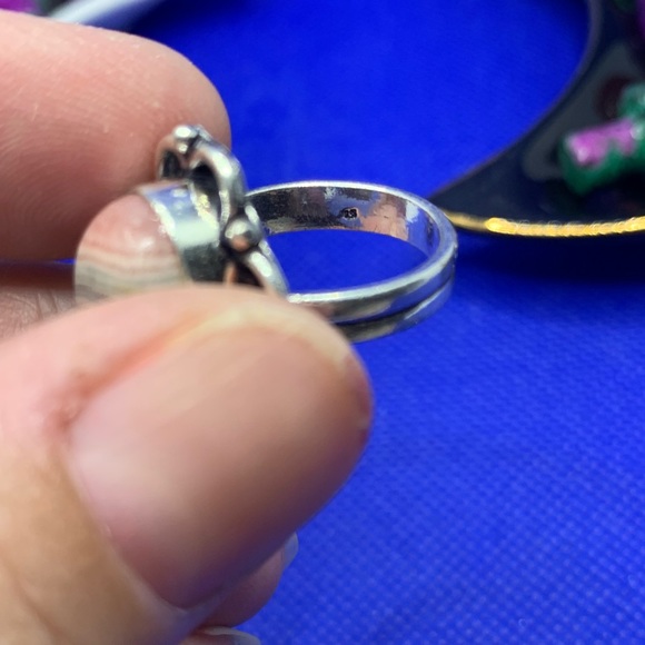 Banded Rhodochrosite Ring! .925 Sterling Silver Plated, Size 7.5 - Picture 9 of 10